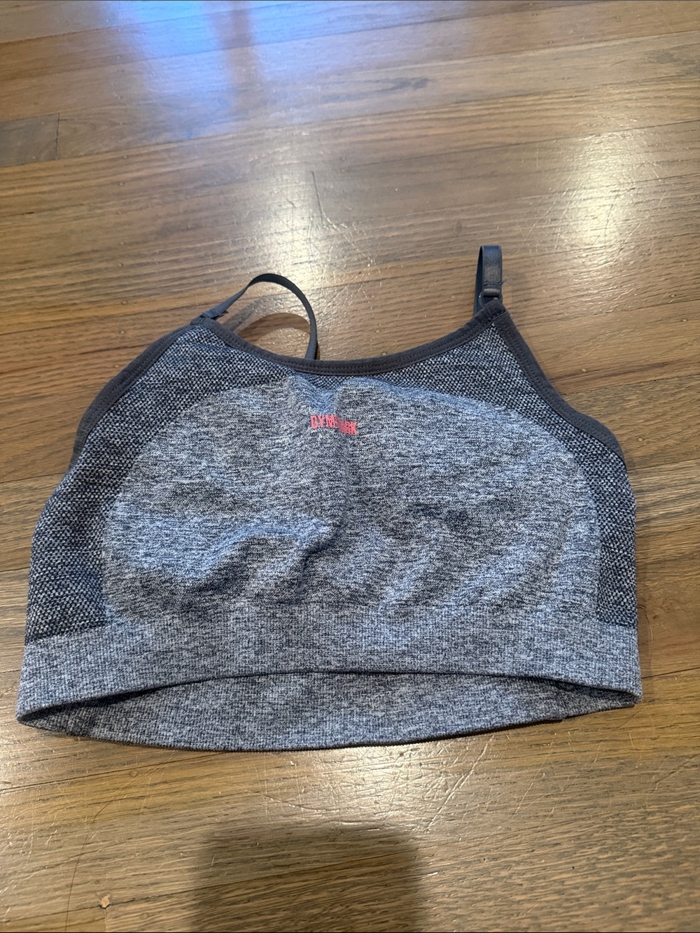Gymshark Gray Seamless High-Neck Sports Bralette with Pink Logo